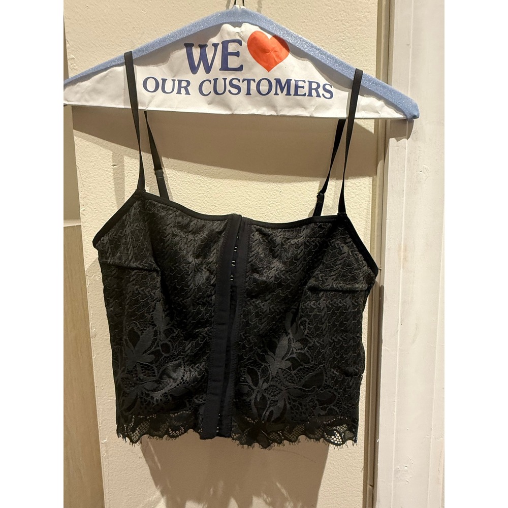 Aerie Real Good Black Floral Lace Corset Camisole Top Hook & Eye Front Small